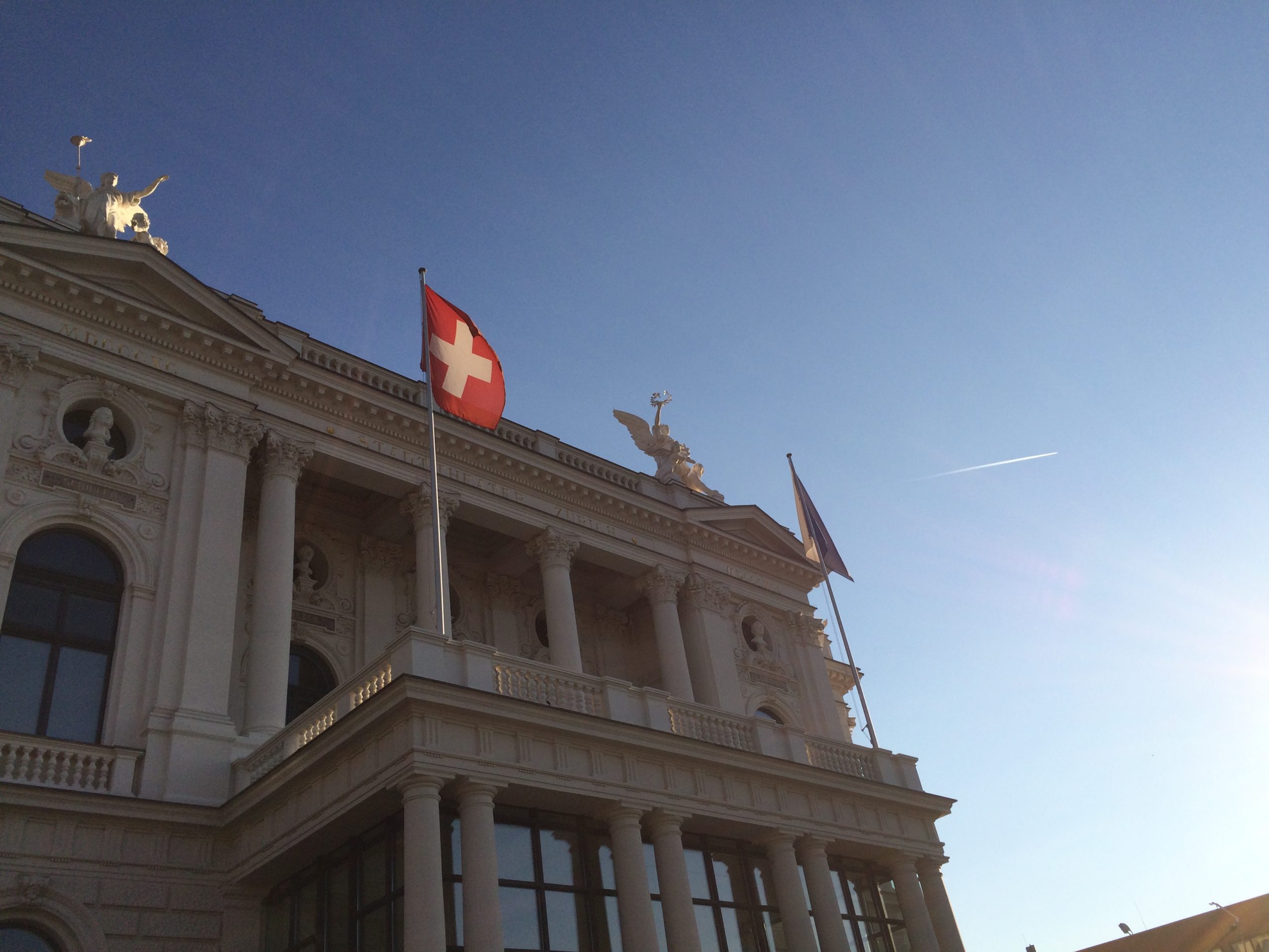 Opernhaus Zurich, Zurich, flag, Switzerland, house, front, architecture, culture, performance, music, ballet