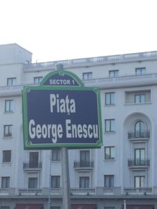 sign, Bucharest, Romania, city, Enescu, music, geography, architecture