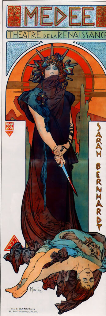 Medea, poster, Euripides, drama, theatre, Mucha, Paris